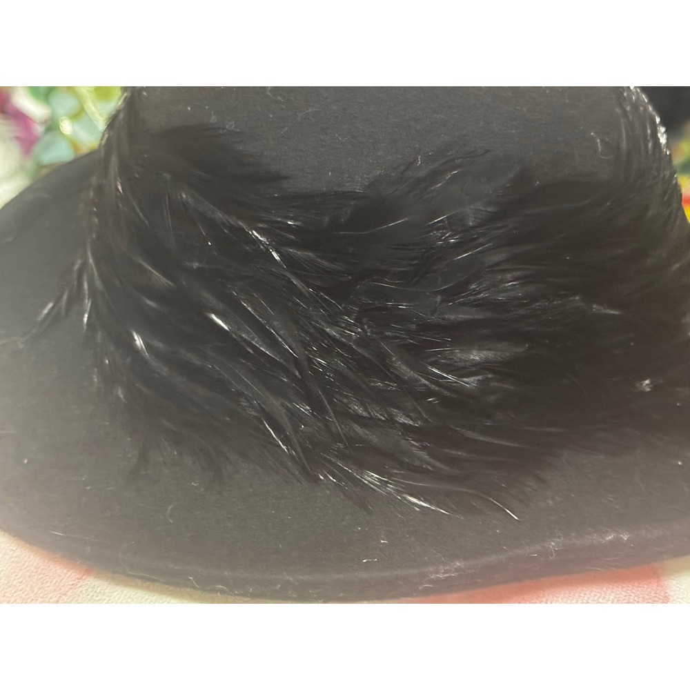 Cappelli Straworld Inc Black Wool Felt Feather Trim Dress Hat Womens Vintage - Picture 4 of 7